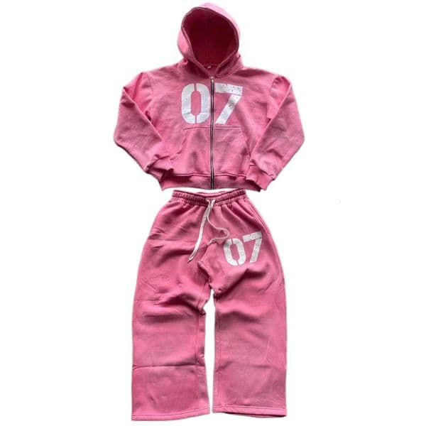 Streetwear Y2k Zipper Hoodie Two Piece Set Hip Hop Digital Print Hooded Men Women Sweatshirts Drawstring Casual Sports Pant 260324