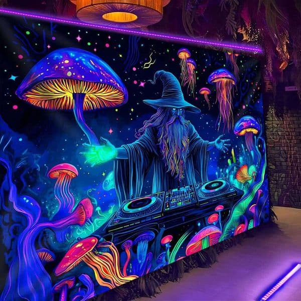 Mystic Witch Psychedelic Tapestry Outdoor Party Meditation Space Decoration Dreamy Neon Color Cozy Patio Artwork 26Y0324