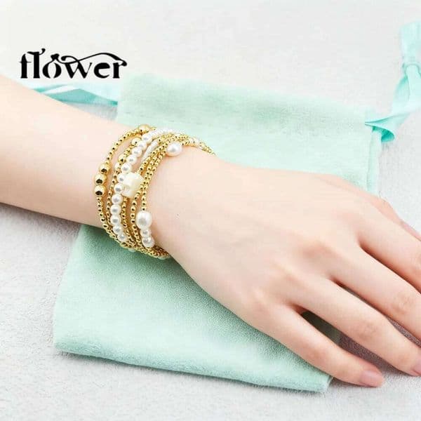 Goodbrands Enewton Jewelry Gold-Plated Bead And White Pearl With Cross Bracelet Set 12PCS For Women Birthday Gifts, Unique Gift