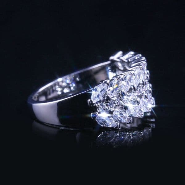 Fashion new double row Moissanite full diamond ring silver-plated Silver luxurious women's ring jewelry