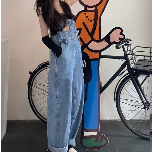 Women's Designer Pants Denim Overalls Street Style Autumn New Age-reducing Loose Plus Size American Style Wide-leg Floor-length Pants Make Legs Look Longer