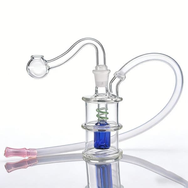 Wholesale Colorful cheap Spiral 10mm Female Glass oil Pipe bongs Mini Hookah Smoking Accessories Recycler With oil banger Bowl and SIlicone straw Hose