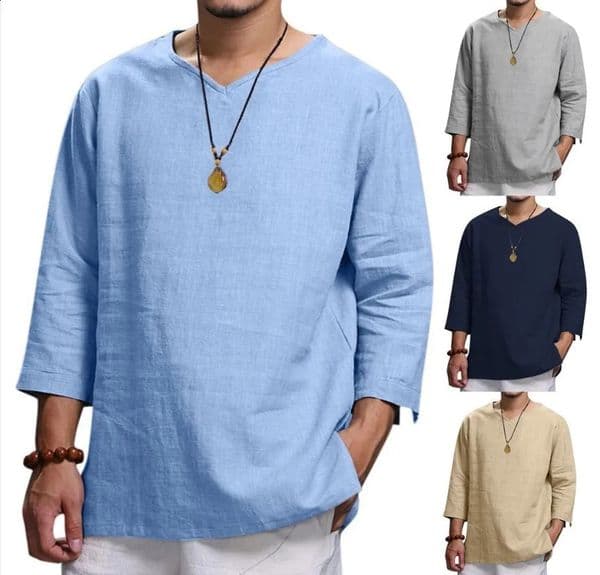 Mens 34 Sleeve Loose Solid Casual Large Pullover Shirt 260324BJ