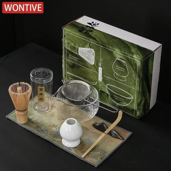 34PCS7PCS Japanese Matcha Set Bamboo Tea Brush Glass Tea Bowl Composition Chinese Traditional Handmade Tea Tools 260318BJ