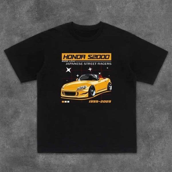 HONDA S2000 Sports Car Illustration Heavy-duty Pure Cotton Round-neck Half-sved Tops T-shirt Plank Road Short-sved T-shirt J260323