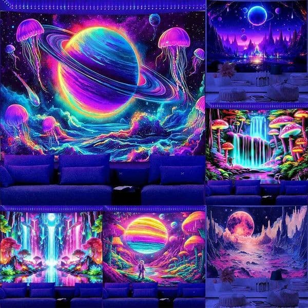 Neon Glow-in-the-Dark Tapestries for Magical Decor UV reaction tapestry background bedroom party decoration 26Y0324