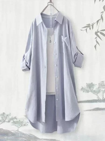 Plus Size Women Simple Long Sleeve Blouse Chic Korean Style Loose Fit Breathable Shirt Casual Autumn Solid Color Midi Tunic Tops 260324