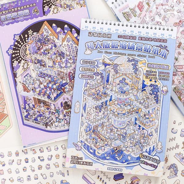 20 pcs Super Large Miniature Scene Sticker Book 3D Cute Three-Dimensional House DIY Sticker Collection Book Sence Sticker 260319
