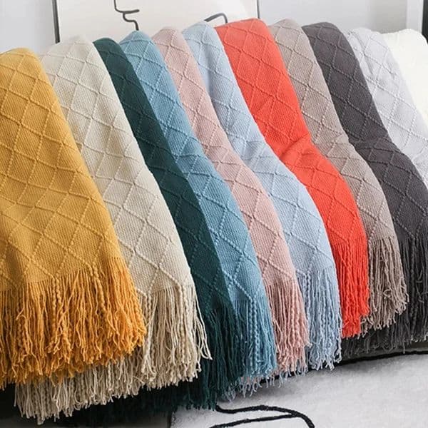 Nordic Knitted TV Blankets Bed End Decor Drop Ship Shawl Sofa Blanket with Tassels Scarf Emulation Fleece Throw 260324