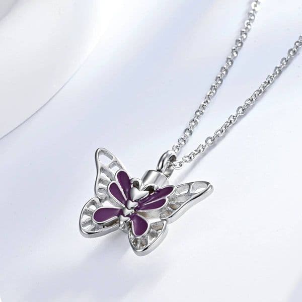 Style European Stainless Steel Butterfly Pendant with Oil Drop Design Openable Perfume Bottle Shaped Ashes Memorial Necklace Memorial Gift Jewelry