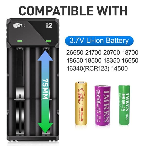 Dual-Bay Rapid Charge Station by IMREN Featuring Universal Models & Type C Connector for 26650,21700,20700,18700,18650,18500,18350,16650,16340,14500