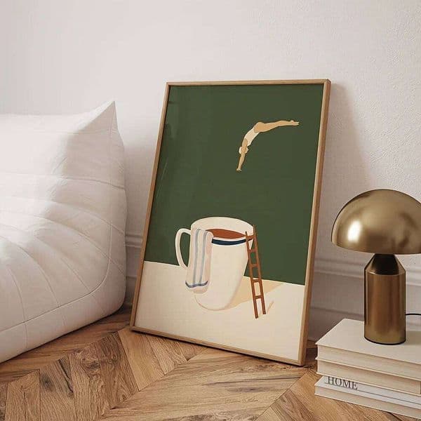 Retro Diving Poster Canvas Painting Good Morning Coffee Lover Print Wall Art for Living Room Home Kitchen Decor Frameless 26H0324