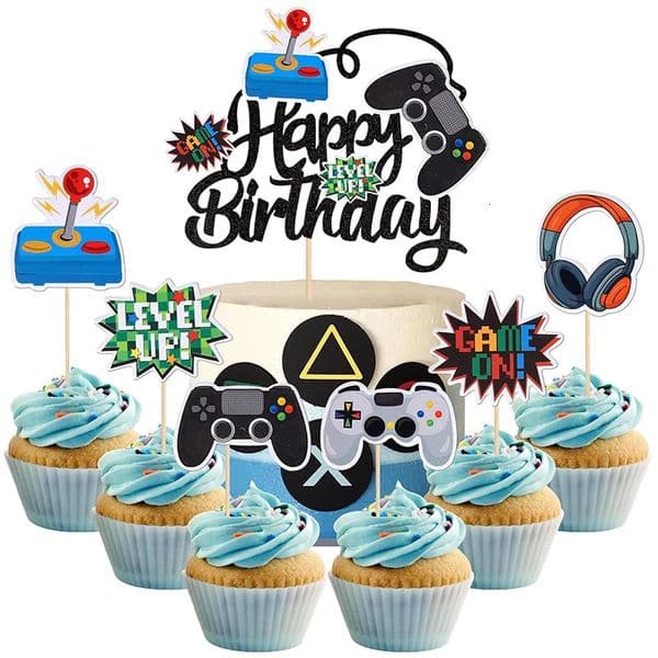 13pcsset Video Game Happy Birthday Cake Toppers On Controllers Cupcake Topper Kids Boys Party Decoration Supplies 260312