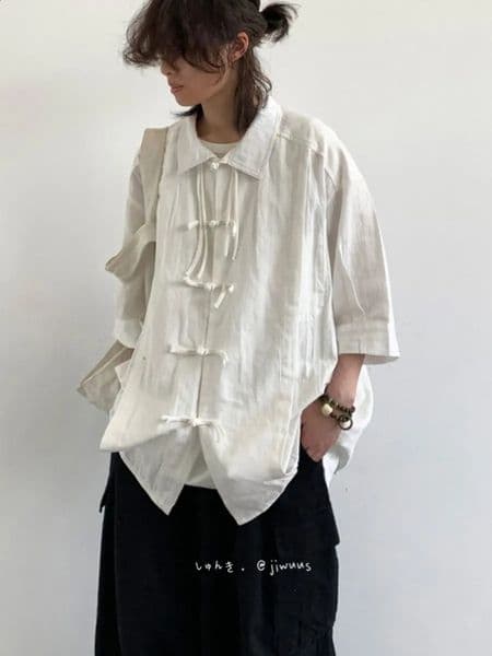 Cityboy Spring Autumn Retro Chinese Style Tang Dress Shirt Mens Cotton and Hemp Loose Plate Buckle Slant Collar Shirt Coat 260317