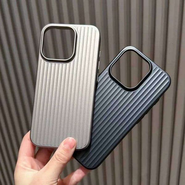 Magnetic Hard Slim Back Case For iPhone 17 16 15 14 Pro Max Titanium glossy Color corrugated stripe anti-fingerprint Cover 26L0324