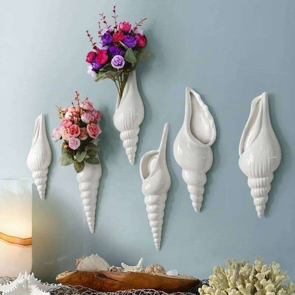 1Pc Amagogo Modern White Ceramic Sea Shell Conch Flower Vase Wall Hanging Home Decor 26Y0324
