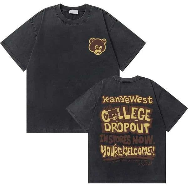 Washed Vintage Rapper The College Dropout Bear Graphic T-shirt Men Hip Hop Pop Music T Shirts Fashion Trend Tshirts J260323