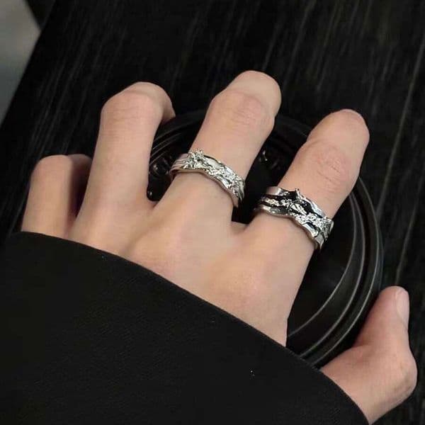 Dark Style Starburst Men, Light Luxury High-end Adjustable Plain Band Ring, Niche Design Open Finger Ring for Women