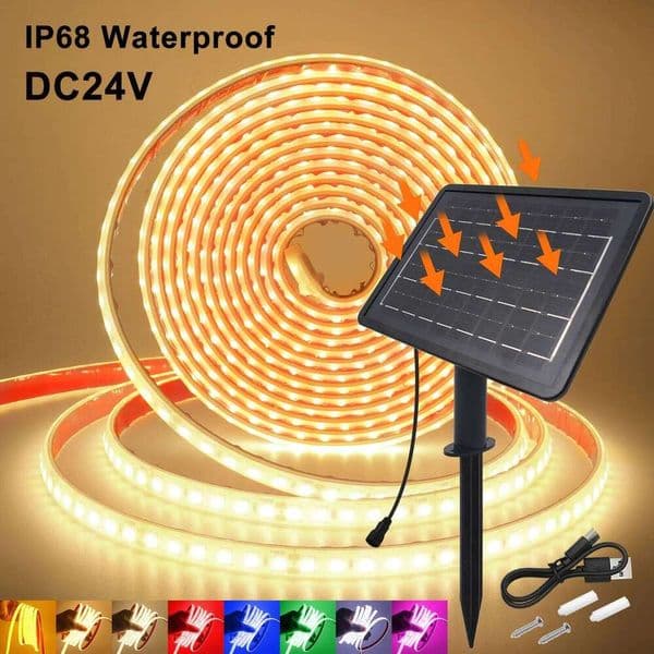 24V Solar LED Strip Waterproof IP68 Flexible Lights Tape Ribbon 2835 120leds/m Outdoor Garden Lamp Home Decor Lighting00. 26L0324