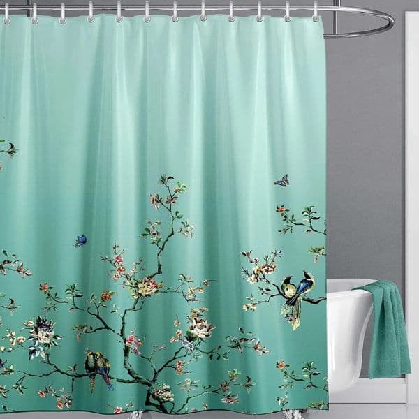h Designer Chinese Floral Bird Green English Style Shower Curtain With Hooks Mint Lamp Turquoise Teak Butterfly Bathroom 240828 Free Shipping