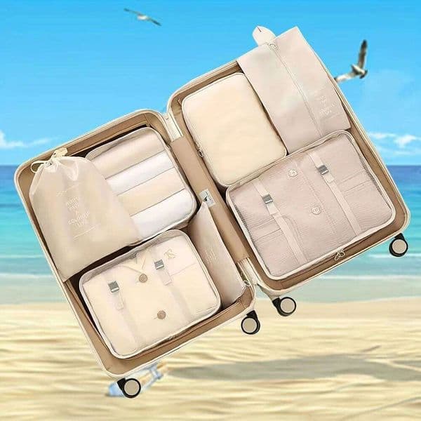 7-Piece Large Capacity Travel Storage Bag Set Portable Packing Organizer for Clothes Pants and Socks 26Y0324