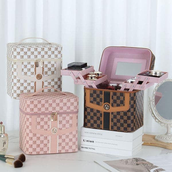 Makeup Bag Shaped Grid Handheld Skincare Storage Bag For Women High End Portable Multifunctional Large Capacity Organizer