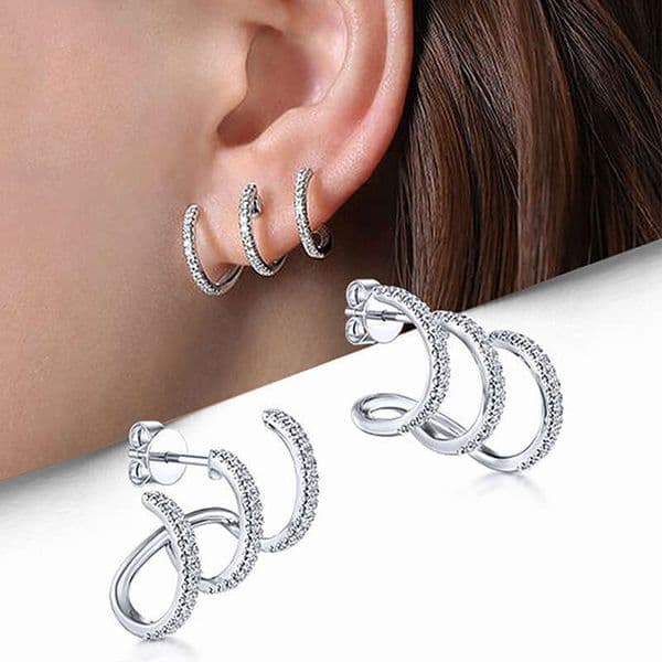 three-pronged arc-shaped earrings high-end luxury trendy and exquisite personalized studs unisex style