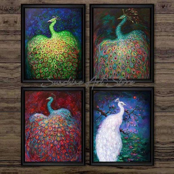 Abstract Mystical White Peacock Luxury Vintage Oil Style Poster Canvas Painting Wall Picture Decor 26H0324