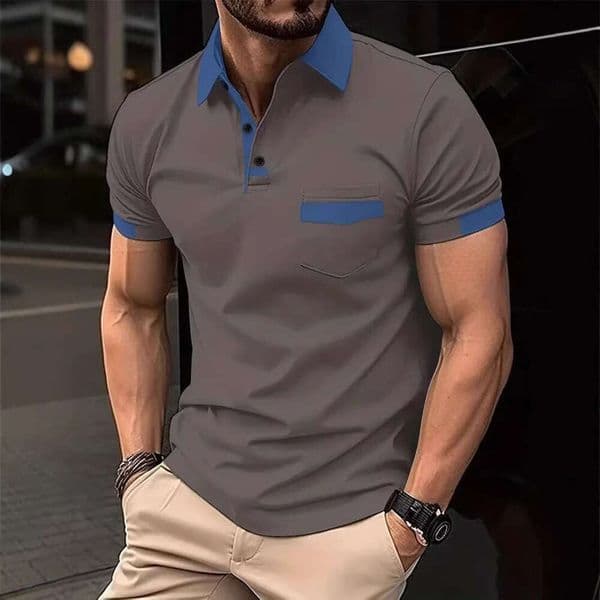 Designer Clothes European and American ins The most fashionable 2026 summer men's color-block pocket polo shirt sports T-shirt