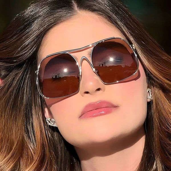 Fashionable Polygon Oversized Frame Retro Metal High-End Sense Women's Personality Outdoor Sunglasses Men