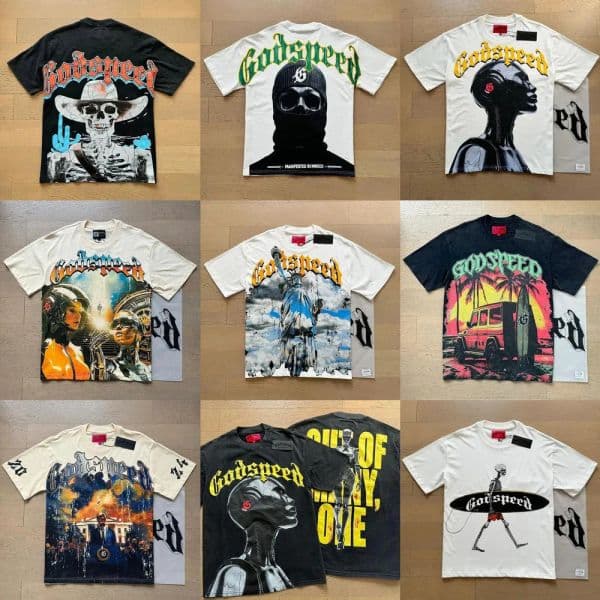 god Speed men shirt designer t shirt graphic tee clothe classical hipster fabric cotton Street graffiti Letter foil print Vintage washed short sleeve