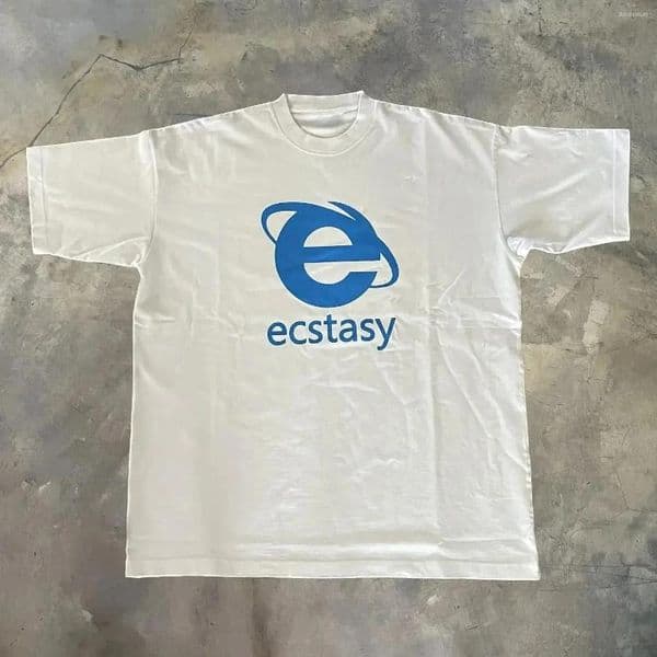 Men's T Shirts Streetwear Ecstasy Shirt Harajuku White T-shirt Letter Printing Oversize Loose Short-sleeved Gothic Top S-5xl