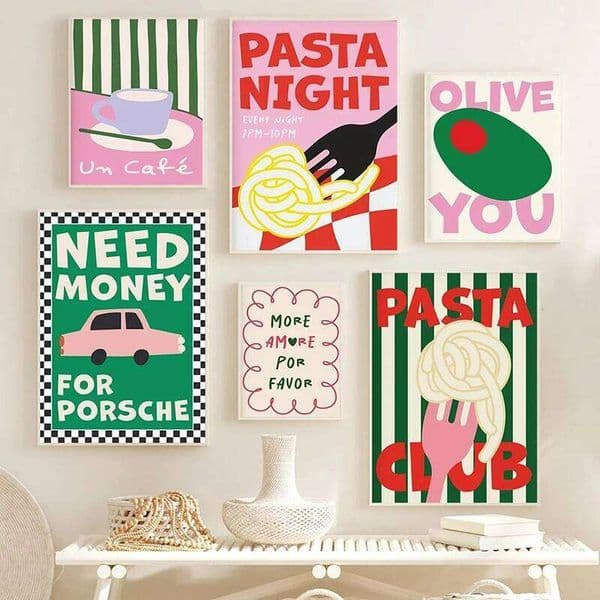 Color Food Art Quote Poster Pasta Club Canvas Painting Wall Prints French Fries Kitchen Pictures for Living Cafe Home Decoration 26H0324