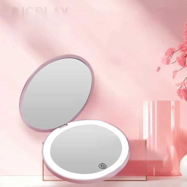 1X/10X Magnification LED Pocket Mirror Portable Handheld Rechargeable Compact Cosmetic Mirror with Light Travel Round Folding H260324