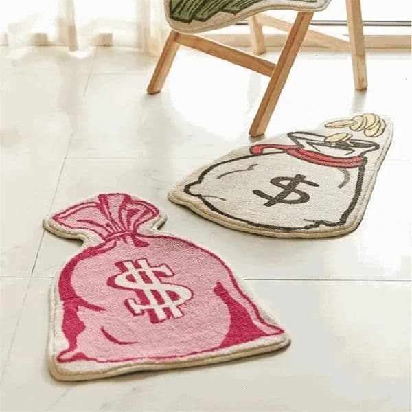 Designer Floor Mat Carpets Purse Shaped Rug Soft Fur Area Rugs Girl Makeover cool carpet Carpet Bedside Bedroom Home Living Room Floor Dollar Money Bag Decorati
