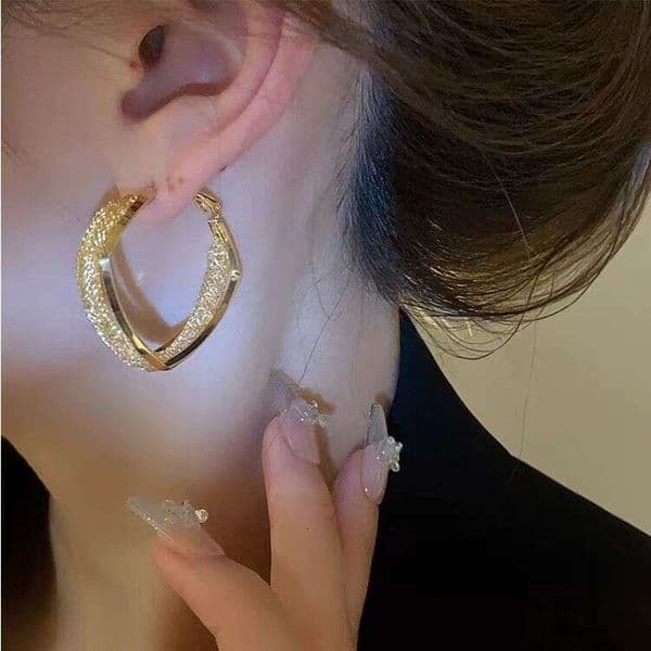 gold Women's with a light luxury niche design, double-layer high-grade zircon studs, elegant and understated style, statement earrings