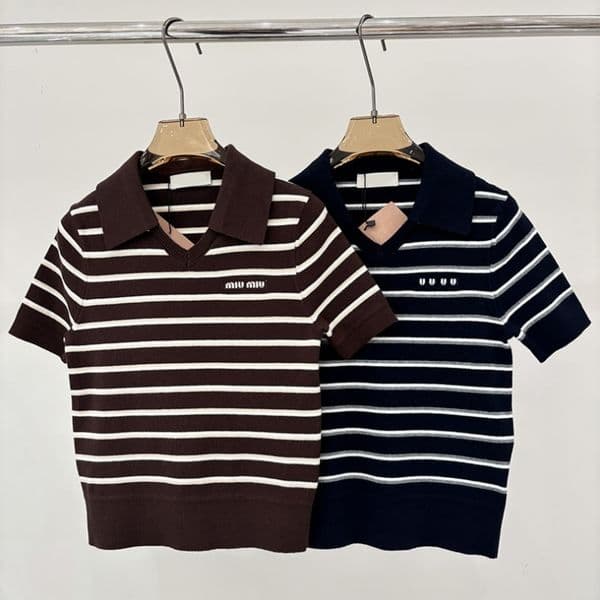 Women Designer Striped Pullover Lapel Neck Striped Letter Casual Knitted Pullovers Summer Unisex Street Home Jumper