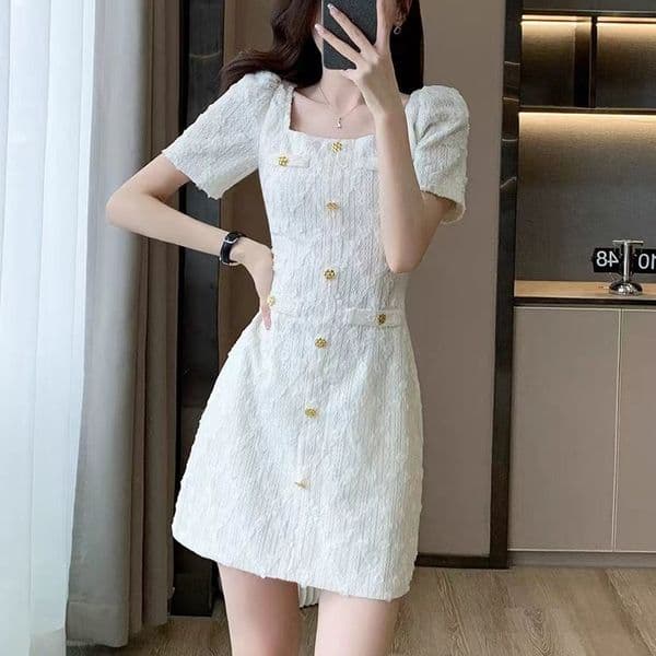 Elegant French-style White Dress For Women Designer Dress Summer High-end Gentle Fairy-like Waist-cinching Petite A-line Dress