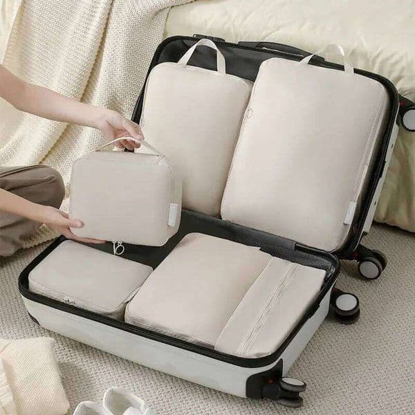 6-Piece Compressible Packing Cubes Set Waterproof - Portable Travel Organizer Bags for Luggage/Suitcase with Handbag Accessory 26Y0324