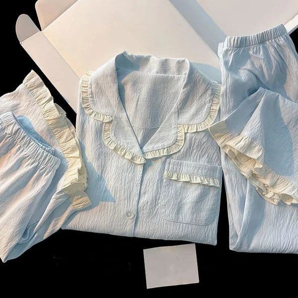 Korean Solid Casual Simple Plus Size Womens Pajamas Set Sweet Lapel Neck Short Fashion Summer Sleepwear Woman 260323BJ