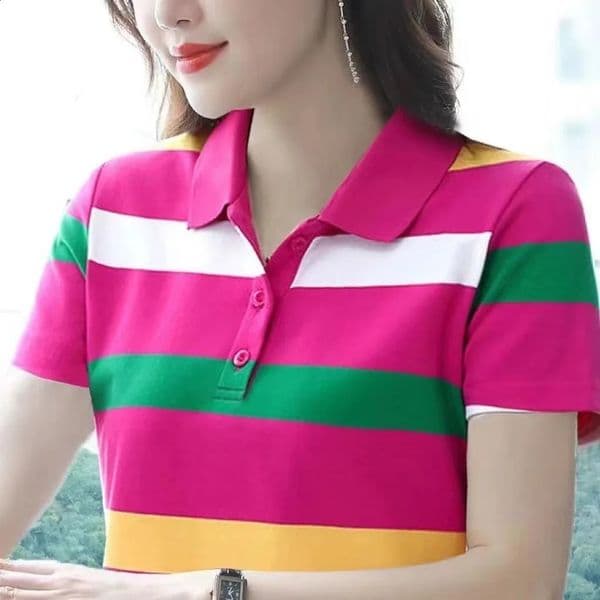 Women Summer Tops Strip Tees Sexy Vintage Short Sleeve 5XL Polo T Shirts Loose Casual Befree Boho 260324BJ