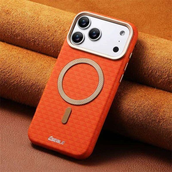 Luxury Leather Magnetic Fiber Texture Phone Case iPhone 13 14 15 16 17 Pro Max For Wireless Charging ShockproofCover 26L0324