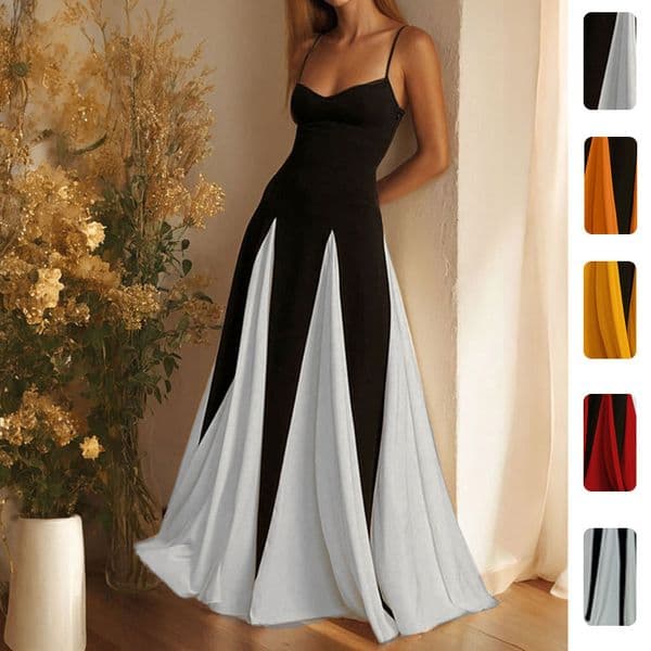 2026 Spring New Women's Clothing: European And American Dress Designer Dress Elegant Bell-sleeve Contrast Color Waist-cinching Long Dress