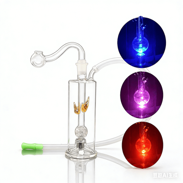 Wholesale mini Water Oil Burner Bubblers Bong Pipes With 3 Change Color Led Light Percolator Bubbler hookah with smoking oil burner Bowl and Soft Silicone Mouthpiece