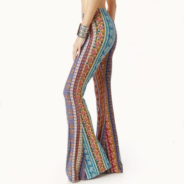 2024 casual versatile new in-stock cross-border European and American tight-fitting retro bell-bottom pants with rose print
