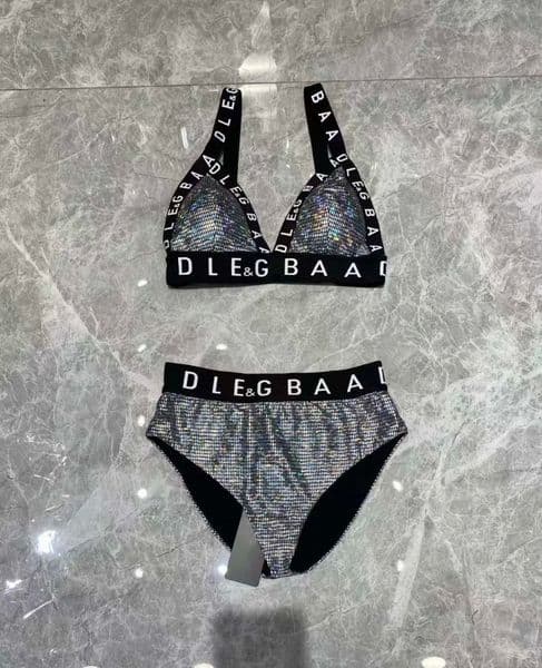 Sexy Designer Bikini Set Women Dolcebikini Shiny Metallic Swimwear High Waist Bathing Suit Beachwear Ladies Swimsuit