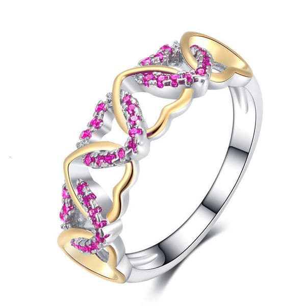 Jewelry Wish New Fashionable Two-Tone for Women Creative Colorful Moissanite Inlaid Heart-Shaped Wrap Ring