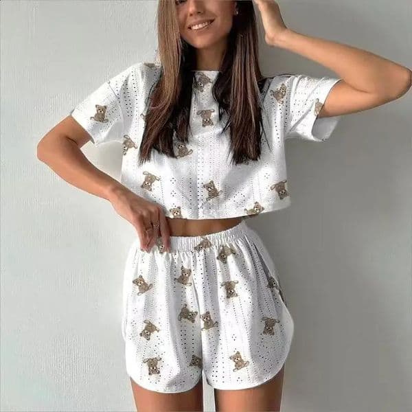 Women Pajamas Set Womens Short Sleeve Shorts Jacquard Print Summer Fashion Twopiece Homewear 260323