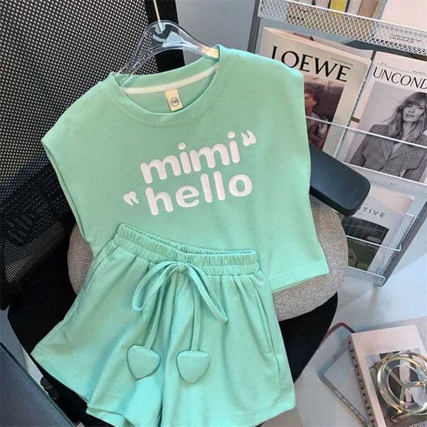 Girls Clothes Sets Summer Children Short-sleeved Suit Teenage Girls Letter T-shirt Shorts Tracksuit Outfit Sports Clothing Set C260324