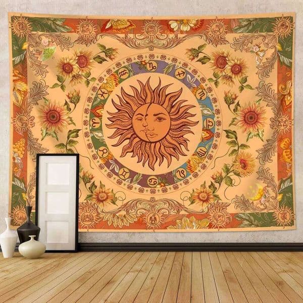 1pc Sun Moon Fantasy Retro Ethnic Wave Simia Tapestry, Sunflower Constellation Aesthetic Wall Hanging 26Y0324